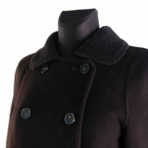 FACONNABLE Dark Brown Wool Angora Double-Breasted Overcoat Size s - Picture 2 of 5